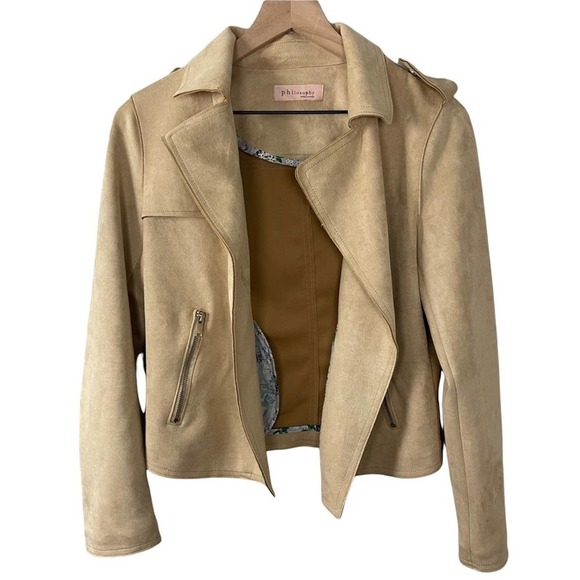 Philosophy Jackets & Blazers - Philosophy Light Tan Faux Suede Open Front Jacket W/Zipper Pockets Size M